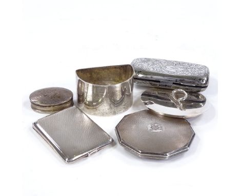 Various silverware, including curved cigarette case, matchbox case, napkin ring etc, 7.1oz total (6) All generally in good ov