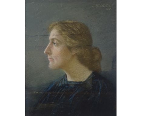 J Stodol, coloured pastels, portrait of a woman, signed and dated 1907, 22" x 17", framed Very light foxing in the background