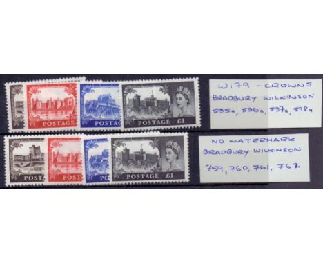 Great Britain Stamps, Bradbury Wilkinson and No watermark Castles, unmounted mint 