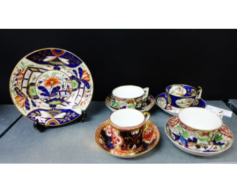 A collection of English porcelain cups and saucers to include Spode, Bloor Derby Imari etc., together with a small white glaz