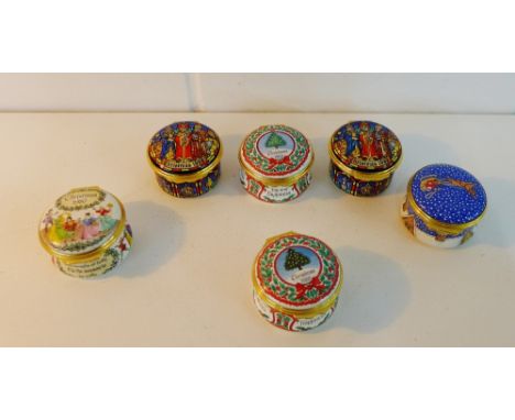 Six Halcyon days Christmas enamel boxes, circa. 1980's (6) 
