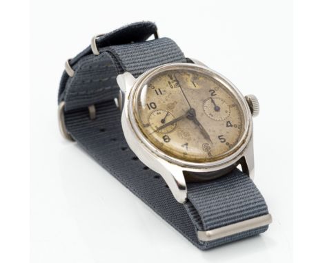 A Lemania gentleman's military naval chronograph wristwatch (HS9) (Hydrograph Service)The dial with two subsidiary dials and 