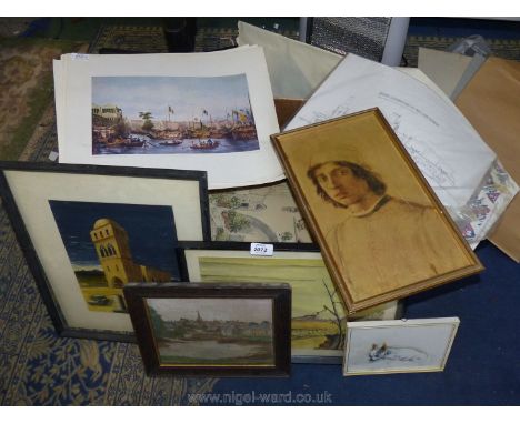 A quantity of Prints to include limited edition Print No. 35/45 by I. Kaqetzakh, Bridge and Cathedral possibly Hereford by C.