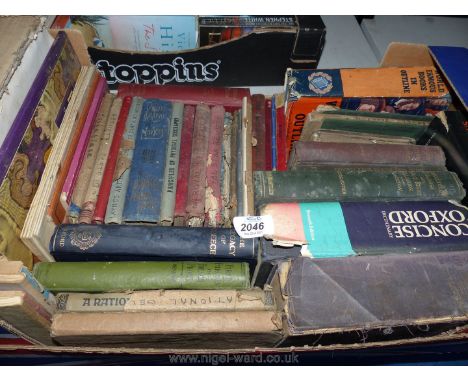 A box of vintage educational books including Thesaurus, dictionaries, Electric machines etc.
