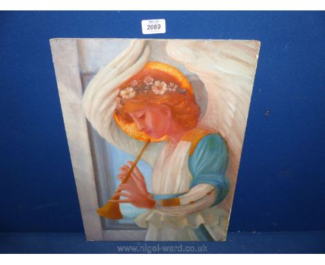 A vintage Oil on panel of angelic trumpet player.