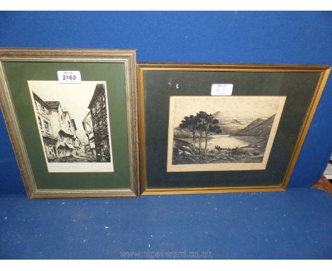Two framed Etchings ''The Shambles, York'' by R.A. Rieley and ''Loch Tulla'' by Pete Graham.