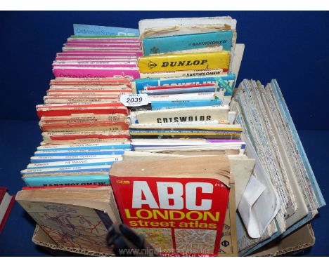 A box of maps including Ordnance Survey, Bartholomew's and North America etc.