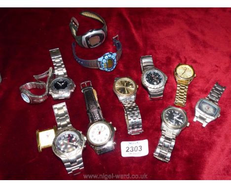 A tin of Gents and Ladies watches including Sekonda, Ascot, Dunlop etc, most a/f.