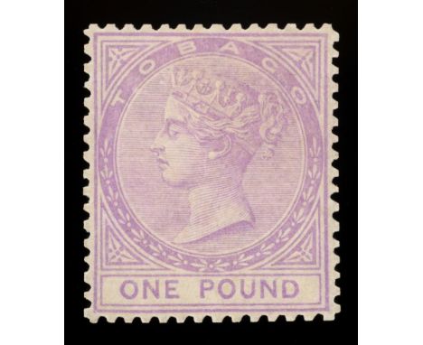 Tobago £1 1879 Provisionals SG 6. A fine and fresh m.m. well centred copy with 2 light hinge marks. Rare stamp. Cat £4250