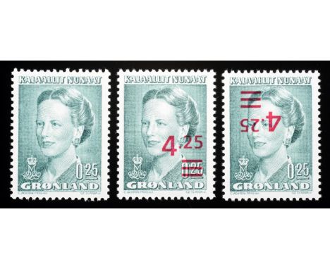 Greenland - SG291a Queen Margrethe with inverted overprint u.m with certificate and receipt for $750. Rare item. SG cat £1100