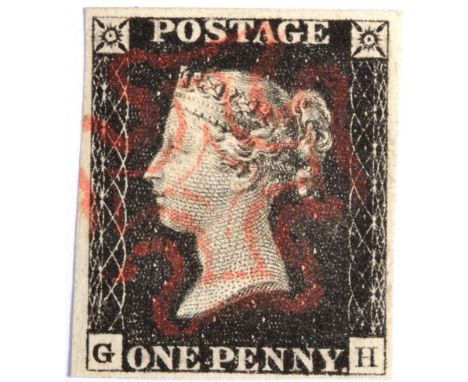 1840 1d Black - A very fine copy with 4 good to large margins, lettered GH with light red Maltese Cross cancel 
