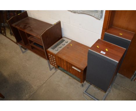 A pair of Bang &amp; Olufsen speakers; together with a Ferguson minigram - sold as collector's item; and a record cabinet 