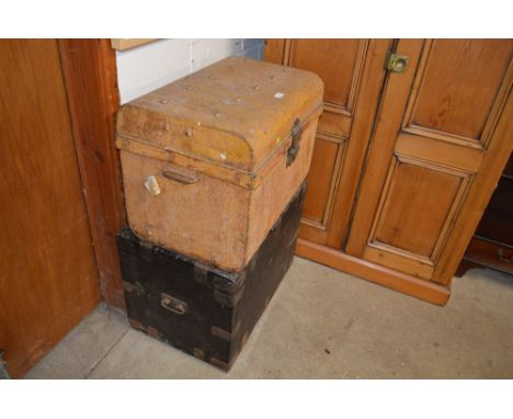 A 19th Century metal bound silver chest; together with a painted tin trunk