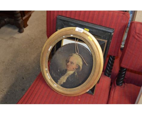 A 19th Century oval oil on canvas portrait study, contained in gilt frame; together with a black and white print  depicting D