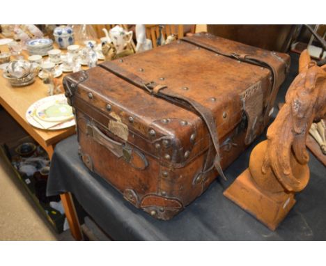 An early 20th Century good quality brown leather trunk