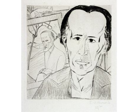 Erich Heckel. Bildnis E. G. Kaltnadelradierung. 1920. 30,2 : 27,1 cm (55,8: 41,5 cm). Signiert, datiert und nummeriert. Exemp