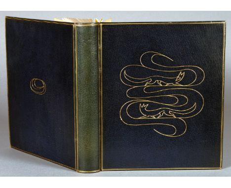 Einbände - Dunkelblauer Ecrasélederband von Johannes Gerbers, Hamburg, mit vergoldeter Deckelillustration. Doppelfileten auf 
