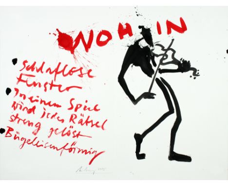 Helge Leiberg. Wohin. - Bin in dieser windigen Stadt zurückgeblieben. Zwei zweifarbige Tuschzeichnungen. 2005. 50,3 : 65,5 cm