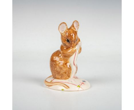 Mouse holding two wires, red and blue. This item has its original box measuring 3"L x 3"W x 4.25"H. Royal Albert backstamp. I