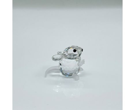 Clear faceted crystal tiny figure of a mouse with frosted hands, feet and tail. Swarovski mark. Part of the In A Summer Meado