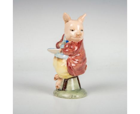 A portly pig having breakfast. This item has its original box measuring 2"L x 2.75"W x 5"H. Royal Albert backstamp. Artist: M