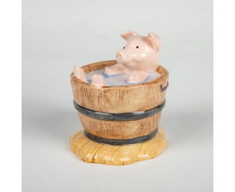 A pig taking a bath is not rarely seen. This item has its original box measuring 3"L x 3"W x 4.25"H. Beswick and Royal Doulto