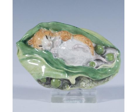 Adorable little mouse sleeping on green pea leaves. Beswick backstamp. Artist: Graham TongueIssued: 1986 - 1999Dimensions: 2.