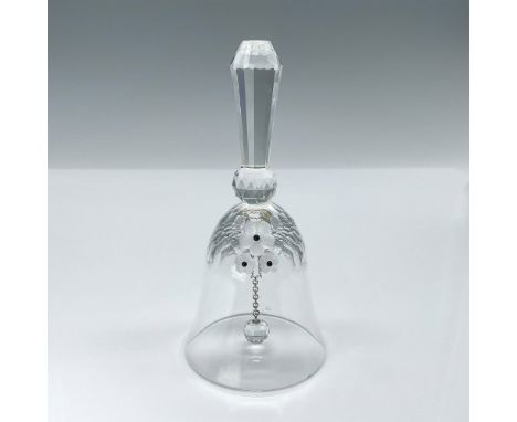 A clear bell with three frosted flowers, each with a black center, and a faceted stem. Swarovski mark. This item has a Swarov