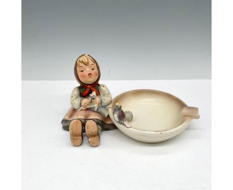 Soft glossy finish over browns, green and red on little girl with bird. Hummel impressed mark and Goebel backstamp. 62. Issue
