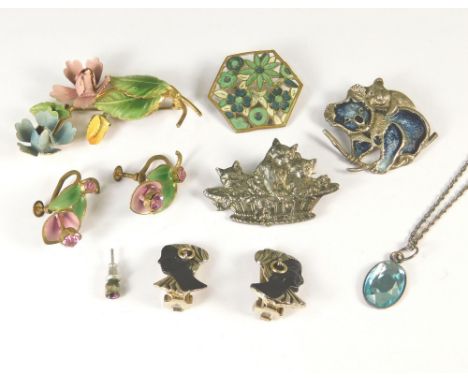 COSTUME JEWELLERY. Cold painted enamel &amp; other costume jewellery.