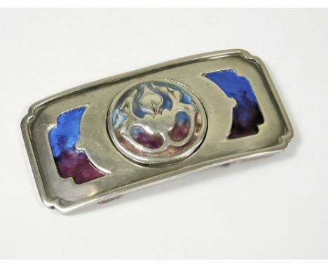 SILVER BUCKLE. An Art Nouveau silver & enamelled belt buckle, by William Hutton & Sons, after a design by Kate Harris. London