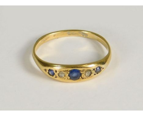EDWARDIAN RING. An Edwardian ring set with sapphires &amp; diamonds. (Marks rubbed). Size K.