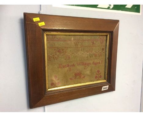 A mahogany framed sampler, Elizabeth Wilkinson, aged 9, 1827