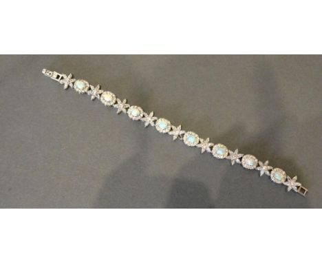 A 925 Silver Opal and Crystal Set Bracelet of cluster form 