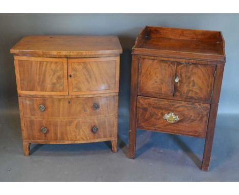 A 19th Century Mahogany Night Stand with a low galleried back above two doors and a pull out drawer, together with a bow-fron