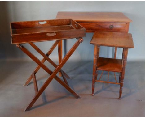 A 19th Century Mahogany Side Table with a frieze drawer raised upon square tapering legs, together with a butler's tray on fo