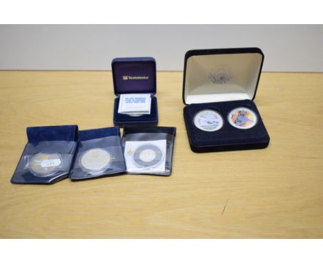 Five Silver Proof Concorde Related Coins and Medallions, Morgan Mint 2003 One Dollar x2, Westminster Mint 2003 East Caribbean