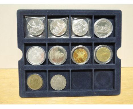 Ten Crown sized Medallions, 1994 Isle of Man Silver D-Day 1 Crown x4, 2006 Guernsey Victor Buller Turner Western Desert Silve