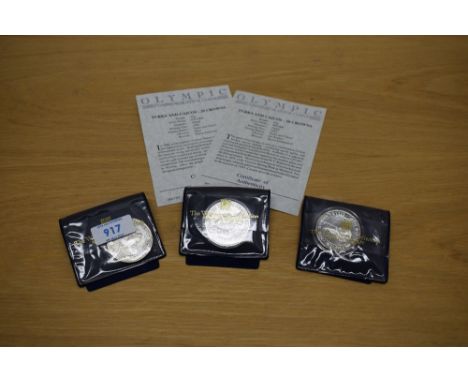 Three Westminster Mint 1994 Lillehammer Winter Olympics Crown sized Coins, Turks and Caicos Islands  Silver 20 Crowns, Downhi