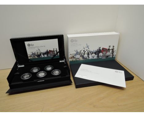 A Royal Mint 2019 Celebrating 50 Years of the 50p, British Military Set, Five Silver Proof 50p coins, 2019 Battle of Britain,