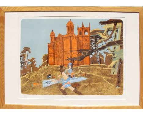 Leonard Rosoman,The Gothic Temple Stowe, lithograph,edition: 37 of 70,signed, framed,70 x 98 cm, (framed size) Usual retail v