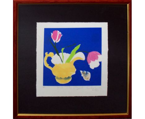 Chloe Cheese, Pink Tulip &amp; Seashell, lithograph,edition: 28 of 50, signed, framed,32 x 28 cm, (framed size), On show at t