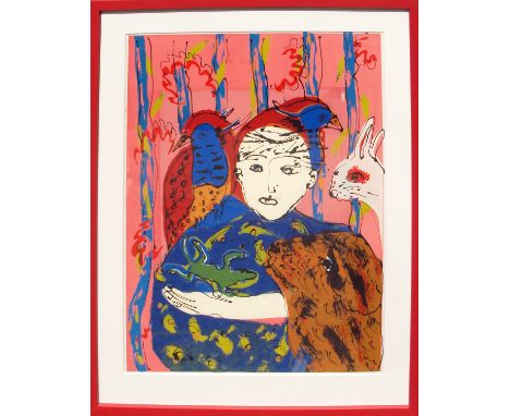 Penny Grist, Talk to the Animals (colour),1986,lithograph, edition: 1 of 10 signed, framed,92 x 72 cm, (framed size) On show 