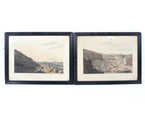 A pair of 19th Century coloured prints. Featuring 'View of Devon Haytor Granite Quarries', engraving by R. Havell, 'From an o