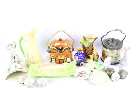 An assortment of ceramics. Including a Carltonware jug, two famille rose bowls, Royal Worcester dish, etc
