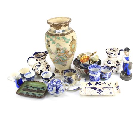 A quantity of assorted ceramics. To include Booths, Masons pouring jugs, Copeland Spode beaker, etc, largest 37cm high