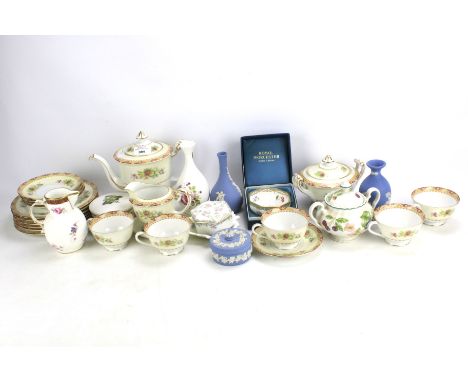 An assortment of ceramics. Including Wedgwood jasperware, Coalport, Royal Worcester, etc