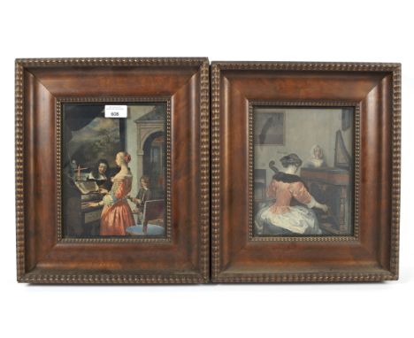 Two early 20th century prints after Dutch old masters. Depicting people playing musical instruments, 23x18cm, framed and glaz