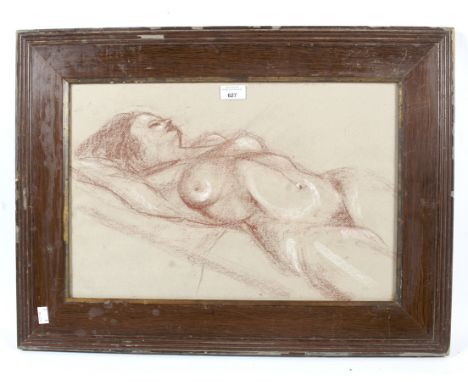 20th century French school pastel portrait of a reclining. Unsigned, 33.5cm x 51cm