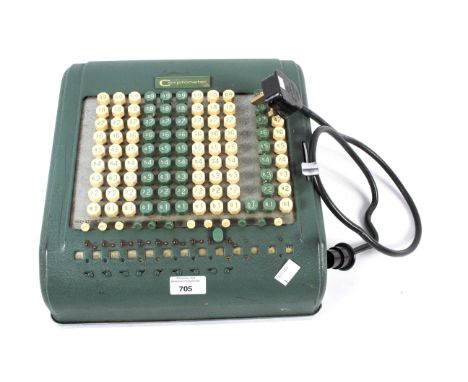 A vintage comptometer. In teal with cream and teal keys, L32cm